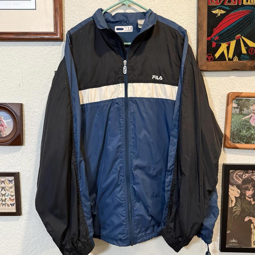 Vintage 90s Fila Sports Designer Windbreaker Jacket Full Zip USA Mens Size 2XL